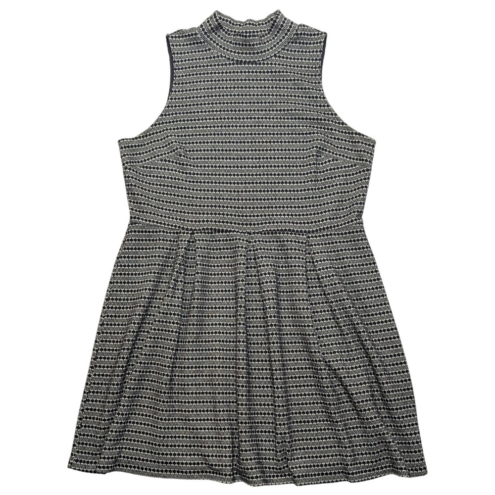 Mossimo Fit and Flare Dress Womens XXL Black White Mock Neck Sleeveless Pleated